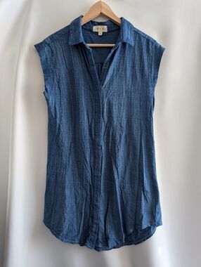 cloth & stone Sleeveless Chambray Blue Cotton Button Up Mini Shirt Dress - M